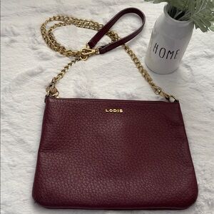 Lodis Wine Crossbody Bag with Gold Chain